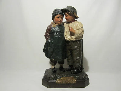 ANCIENNE STATUE EN TERRE CUITE POLYCHROME JOHANN MARESCH LES DEUX GOSSES XIX EME - Photo 1/4