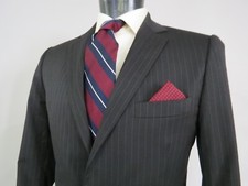 Brooks Brothers 1818 Fitzgerald charcoal black pin stripe flat front suit 41 R