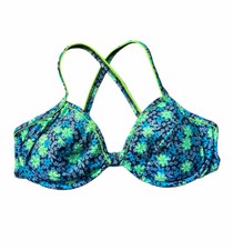 vintage 90s blue green tropical floral bikini top xl