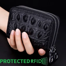 Men Womens Genuine Leather Card Case RFID Credit Card Holders Double Zip Wallet