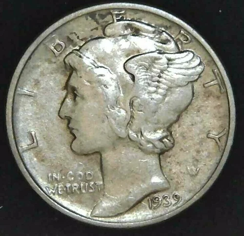 1939-P 10C Mercury Dime AU 90% Silver 22oct0515-3