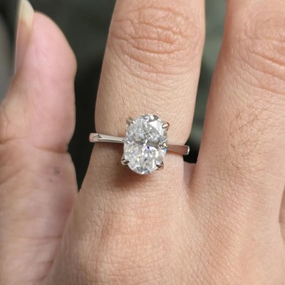 Oval Cut VVS1 Moissanite Tulip Setting Engagement Ring in 14K White Gold Plated