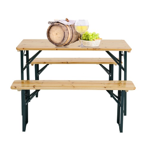 4FT 3pcs/Set Wooden Table and Bench Set For Kitchen Breakfast Outdoor Furniture - Picture 7 of 13