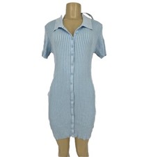 UO Urban Outfitters Large Women Dale Ribbed Bodycon Polo Dress Short Sleeve PS8