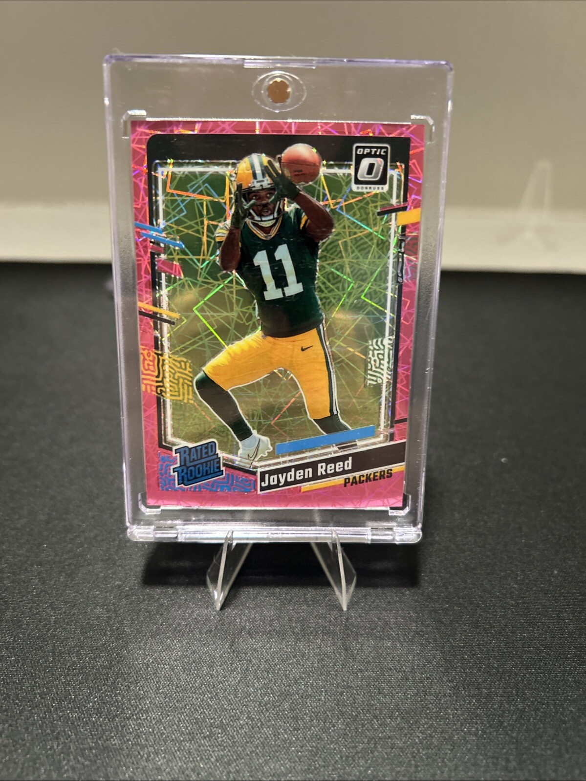 2023 Donruss Optic - Rated Rookie Pink Velocity Prizm #239 Jayden Reed (RC) /79