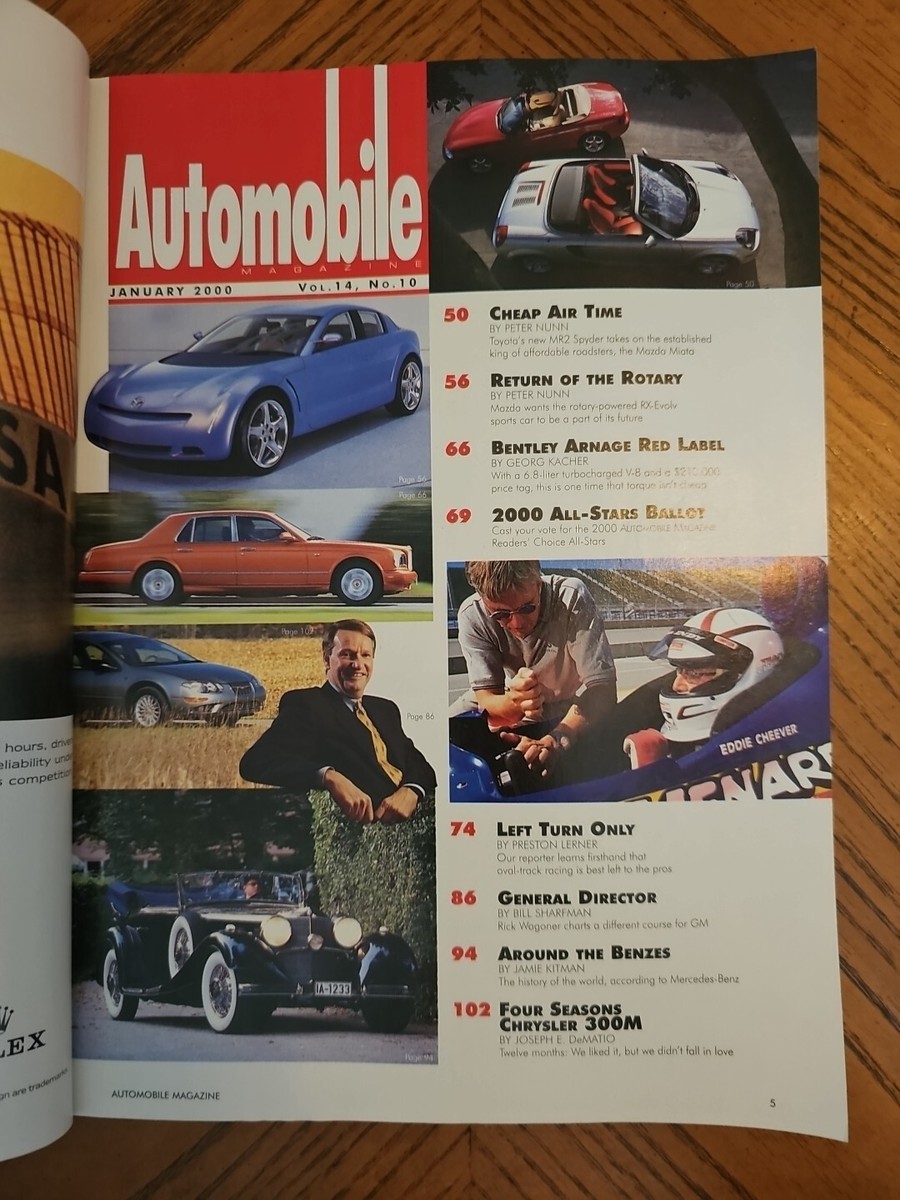 Automobile Magazine Jan 2000 Toyota MR2 v Mazda Miata Bentley