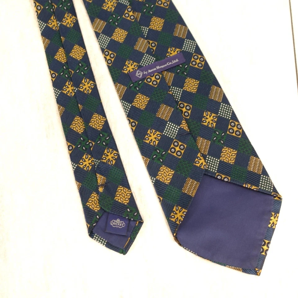 Gravata verde amarela geométrica seda quadrada geo check AVON HOUSE  - Imagem 4 de 4