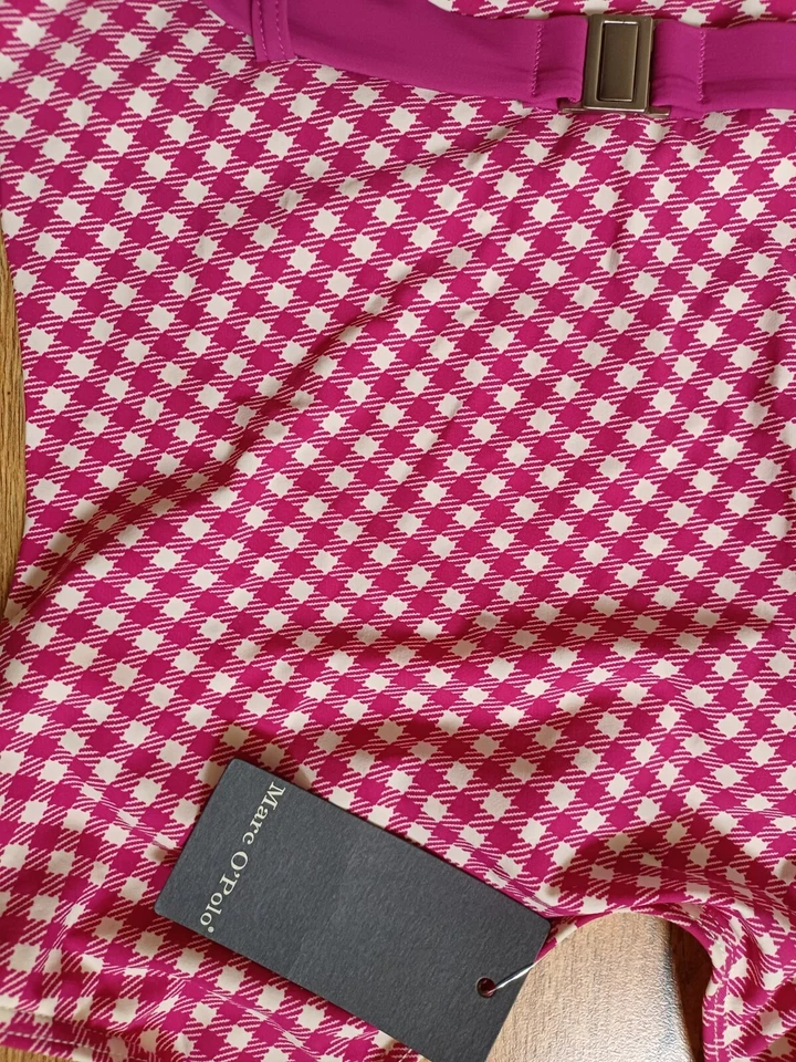 Marc O'Polo Designer Belted Swimsuit Pink & White Gingham Check Size 8 BNWT - Image 3 of 4