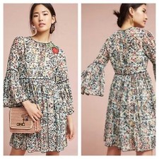 Anthropologie bhanuni floral embroidered dress size 4 georgette