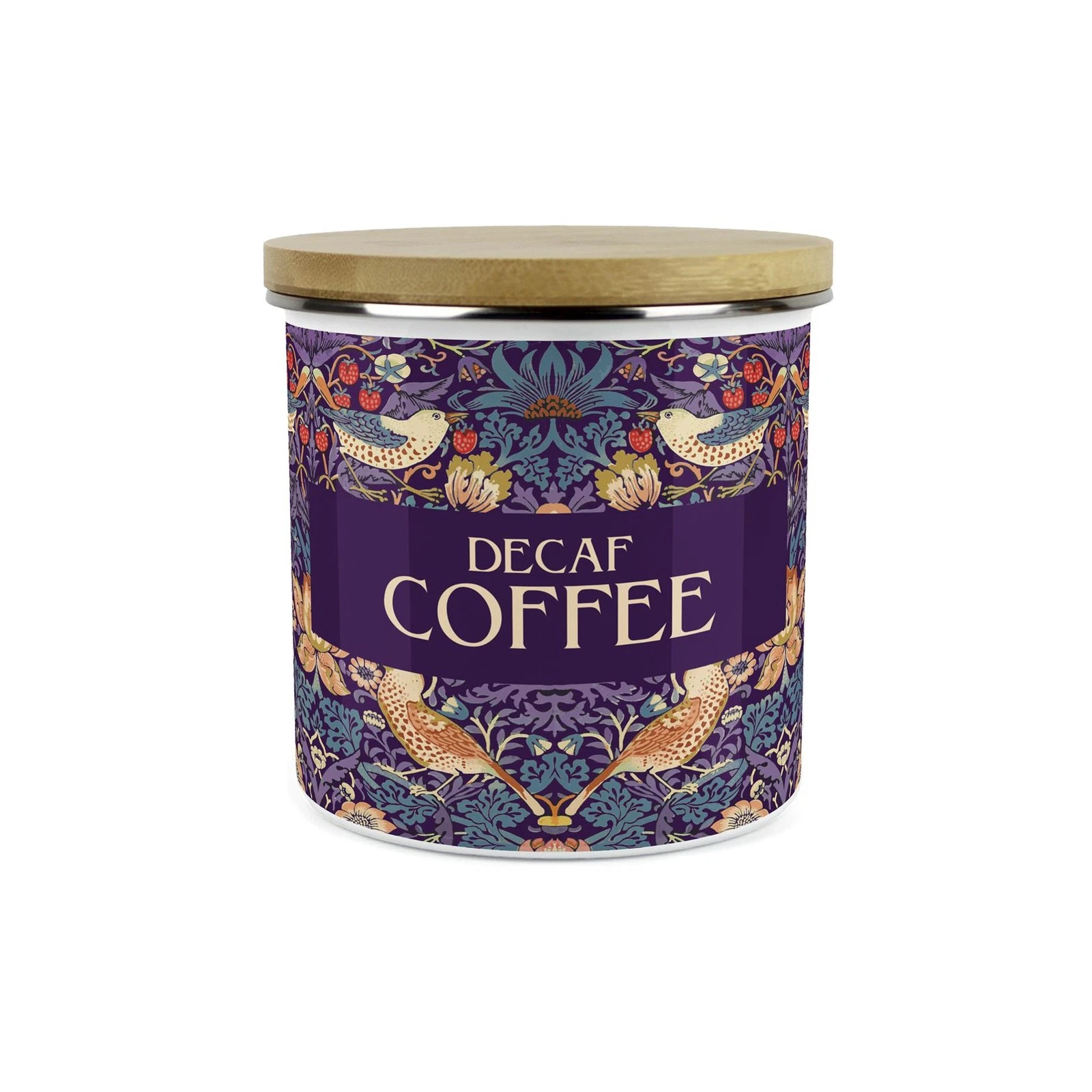 Purple Strawberry Thief Decaf Coffee Canister - William Morris Home Storage Gift