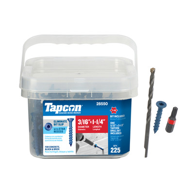 Tapcon 3/16 x 1-1/4 Inch Blue Climaseal  Star Head Concrete Anchors, 225 PCS,