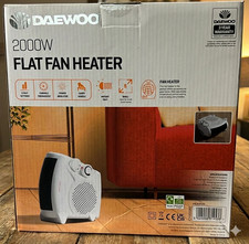 Daewoo 2000W Flat & Upright Fan Heater - Portable Electric Room Warmer - White