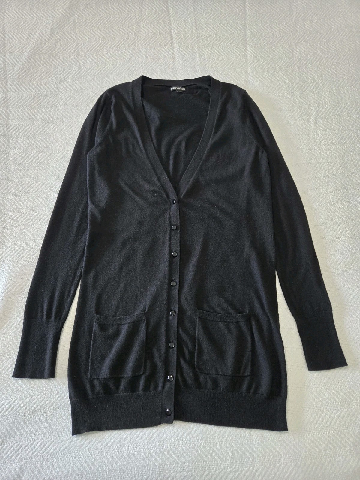 Express Black Long Thin Button Down Knit Cardigan… - image 1