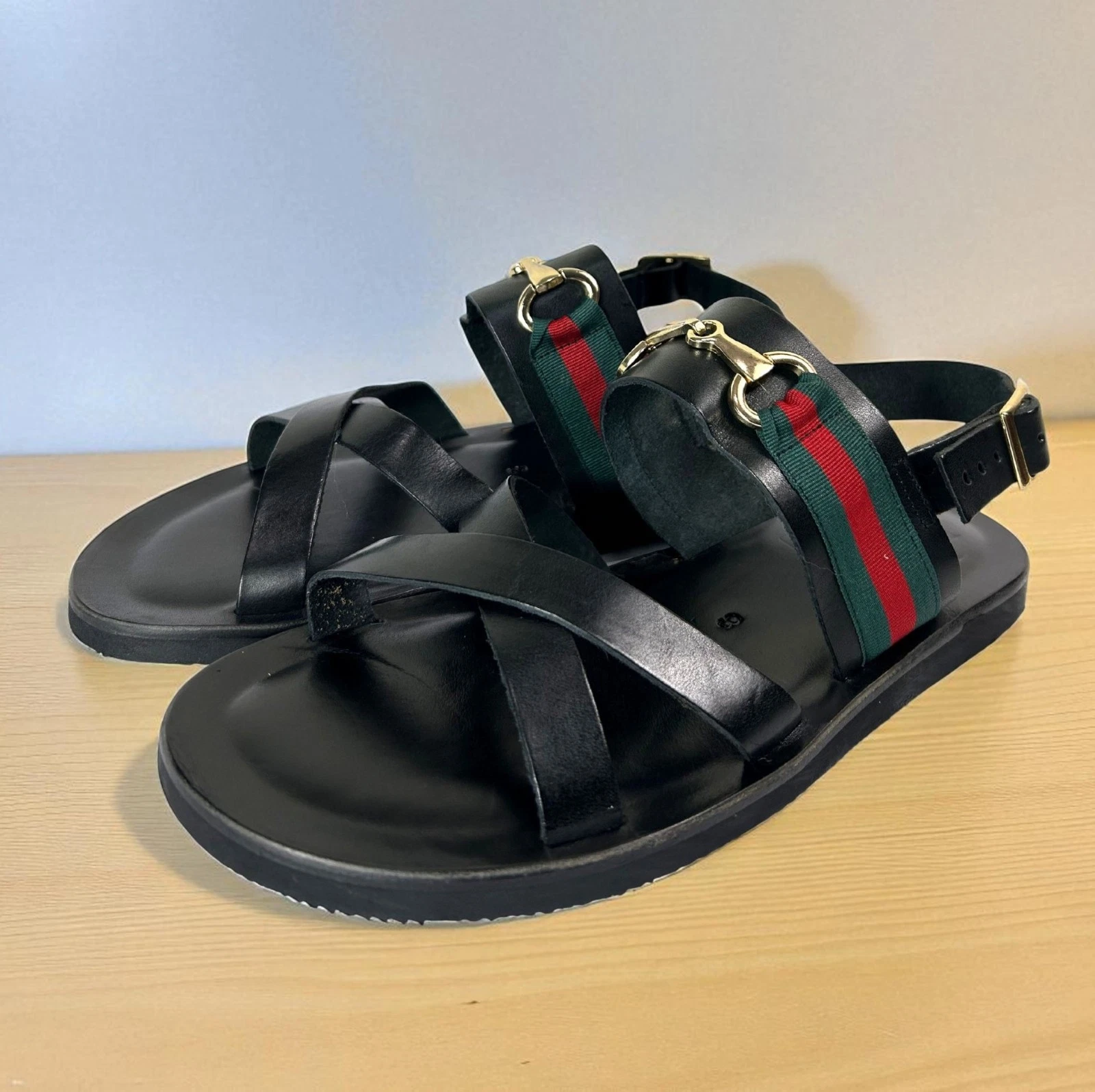 Leather Italian Sandals Mens Black Genuine Leather Strappy Shoes Handmade Ciro