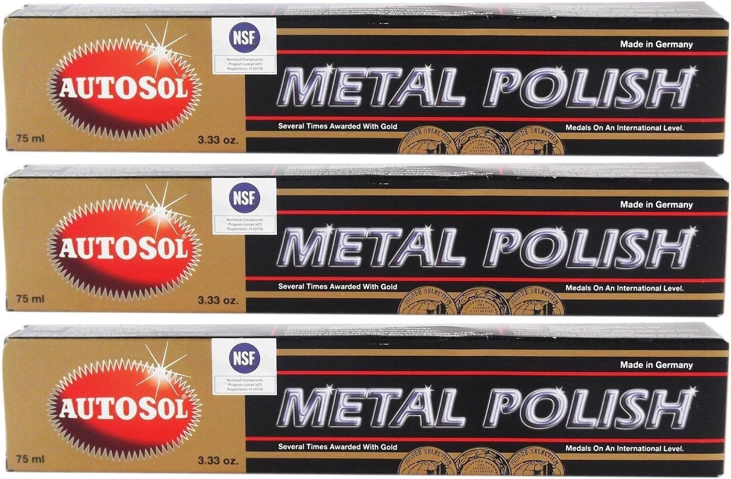 3x Autosol Metal Polish Chrome Shine Metal Polish Chrome Polish 75 ml
