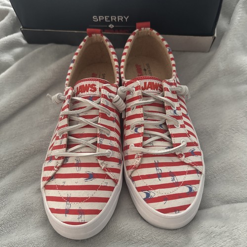 New Womens Sperry Jaws Crest Vibe Striped Sneakers Red/white Sz 10