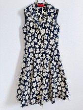 Carolina Herrera Dress Floral Print Sleeveless Front Zip Navy White 90cm