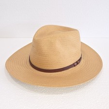 Stetson Straw Fedora Hat Tan Leather Band Large 7 1/4 7 3/8 USA