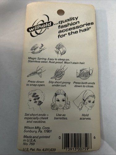 1980 WILHOLD Sleepees Metal 2.5” Hair Clip Barrettes New NOS 12 Pack - Picture 3 of 3