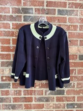 Ming Wang Womens Navy Blue 3/4 Sleeves Blazer Card