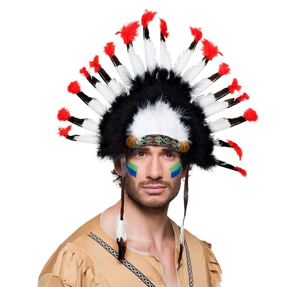 44138  Indianer Kopfschmuck, 1 Stück, Einheitsgröße, Mohawk, rotschwarzweiß m... - Bild 1 von 1