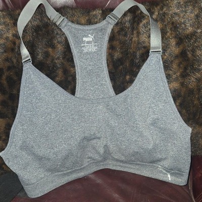 PUMA Sports Bra Gray XL Wireless Pullover Adjustable Strap