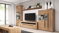 Wohnwand Eiche Braun Anbauwand Vitrine Lowboard Schrankwand Tulsa 4-Teilig