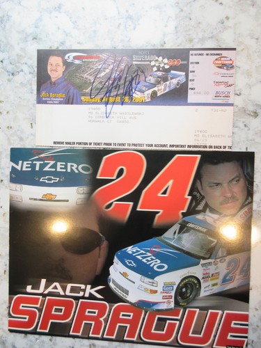 2001 NASCAR JACK SPRAGUE AUTOGRAPHED NAZARETH RACE TICKET & 8" X 10" PHOTO CARD
