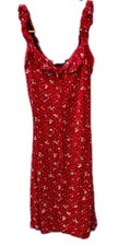 Pretty Little Thing Women's Red Soft Stretchy Shift Dress Size 4 Ruffle Straps