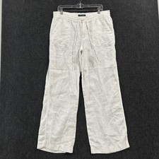 Lauren Ralph Lauren Pants Women's 10 White 100 Linen Wide Leg Drawstring Beac