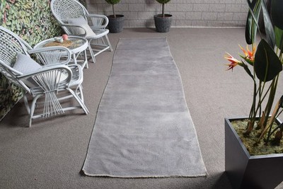 Turkish 3x10,9 ft Rug, Runner Vintage Rug, Gray White Check Rug