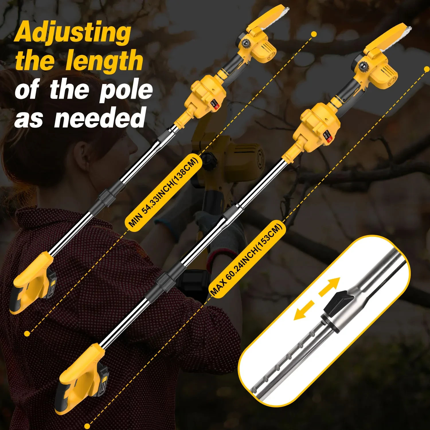 2in1 Cordless Pole Saw Stretchable Long Reach Cutter Pruner Saw Pole Chainsaw US