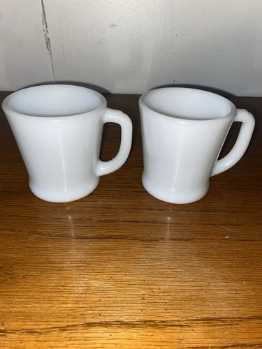 Anchor Hocking Vintage Fire King Ware White Milk D-Handle Coffee Cups Lot Of 2