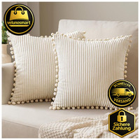 Kissenbezug 45X45 Cm 2Er Set Gestreift Cord Samt FüR Sofa Schlafzimmer