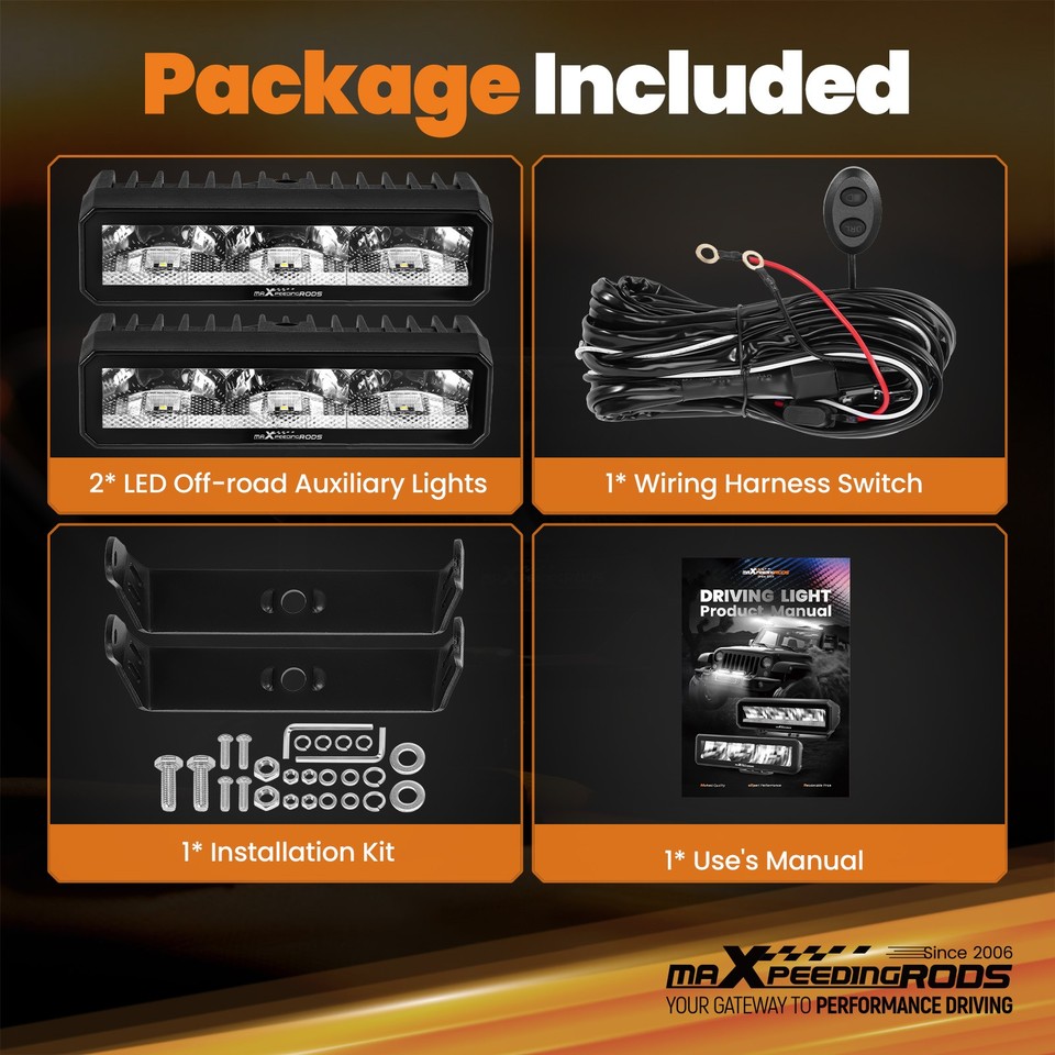 60W LED Rectangular Light Bar 6inch Spot Beam Off-Road Driving Lights ...