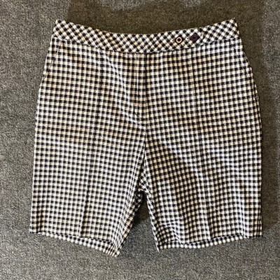 EP PRO Shorts Womens 8 Black White Gingham Bermuda Golf Stretch Pleated Button