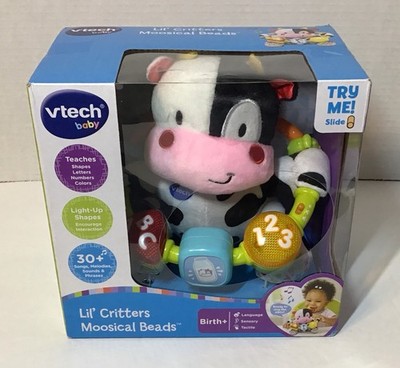 V-Tech Lil' Critters Moosical Beads Interactive Plush Black & White Cow.  NEW