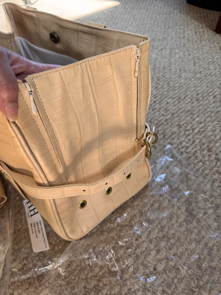 Cartera porta mascotas porta perros cuero beige bolso de mano Hamptons Hound 18x11x8" Foto 4 de 4