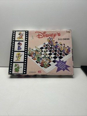 Disney's   3-D Chess 32 Peices And Chess Board  1985 Chess Set Vintage 