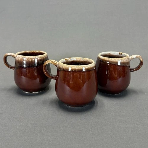 McCoy Pottery Brown Drip Glaze Coffee Cups Mugs Set of 3 Vintage USA 7025