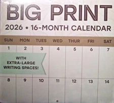 2026 BIG PRINT Wall Calendar Home Office Organizer Extra Large Boxes FREE S/H!