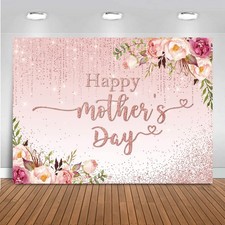 7x5ft Happy Mother's Day Backdrop Floral Golden Dots Photography Background