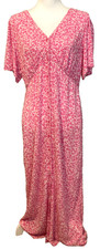 NWT Old Navy 60s Floral Boho Cottagecore Peasant Stretch Pink Maxi Shirt Dress L