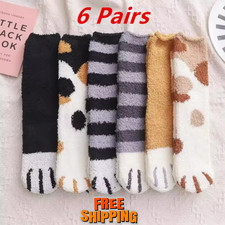 6 Pairs Women Cute Cartoon Paw Socks Winter Thick Fleece Warm Kawaii Socks