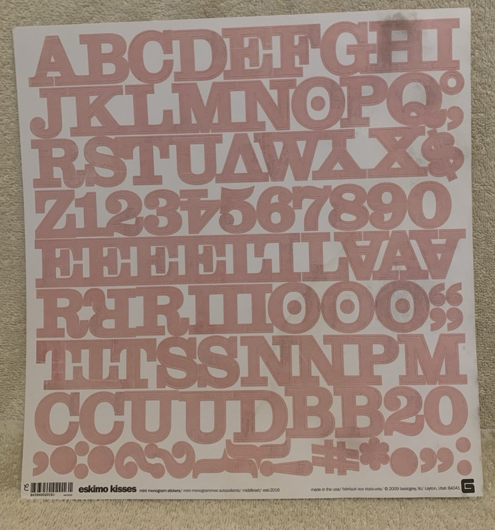 Lot Of 7 BASIC GREY Alphabet, Number & Punctuation Sticker Sheets 12x12 - Unused