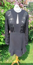 Occasion Reiss black floral lace long sleeve short shift flared dress UK 12