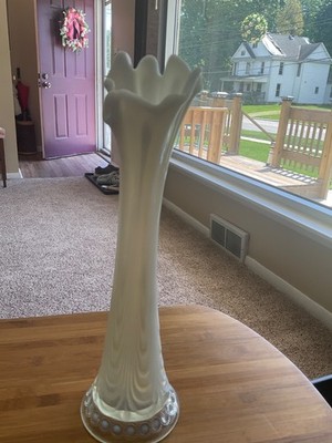 Swung Vase French Opalescent White Diamond Point Column Almost 12'' Tall- Fenton?
