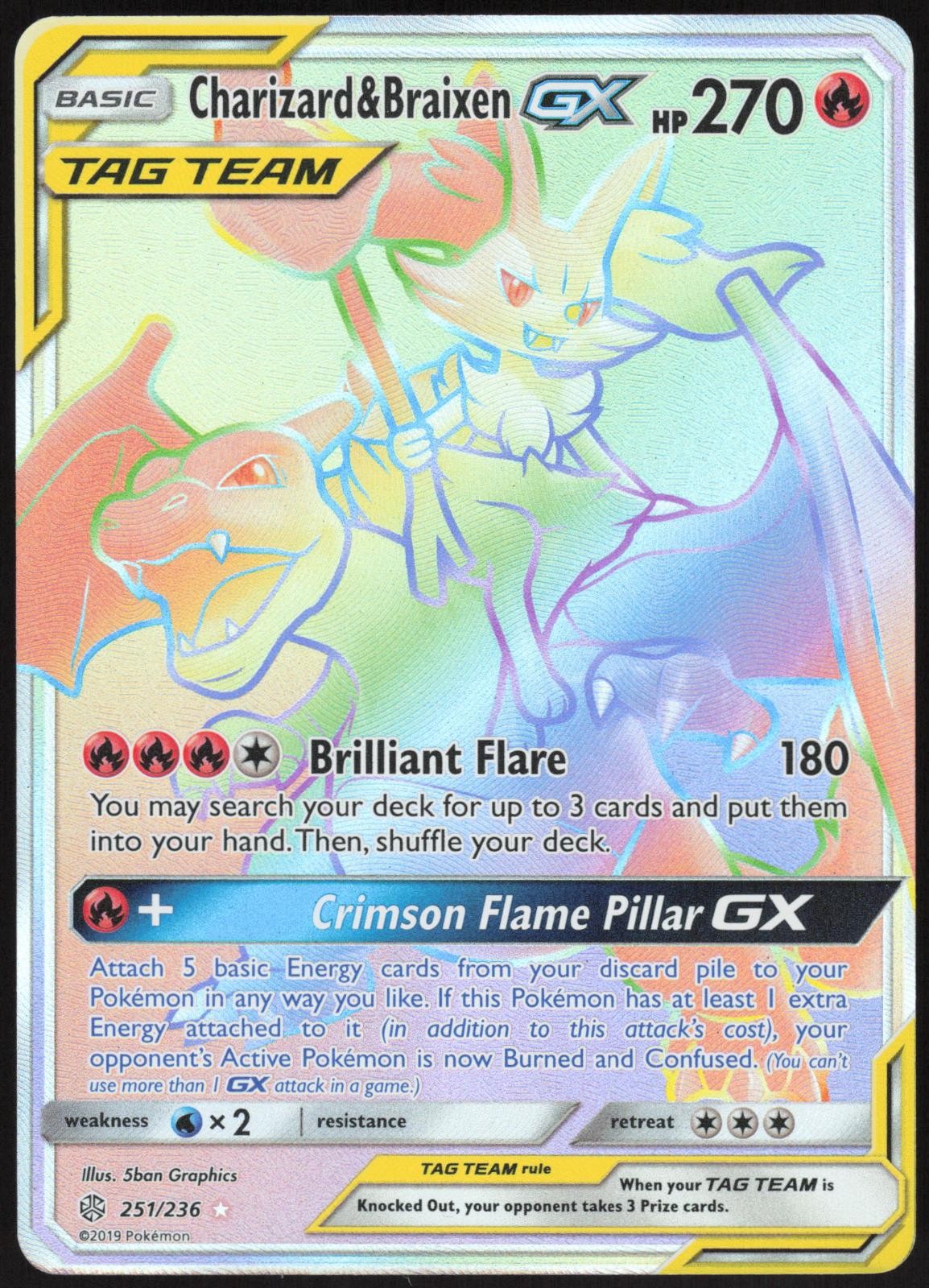 CHARIZARD & BRAIXEN GX 251/236 RAINBOW RARE COSMIC ECLIPSE POKEMON NM