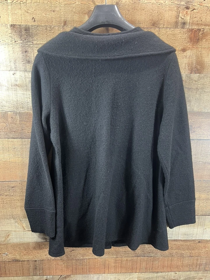 Chaqueta de Lona Larga Caslon Negra 100% Lana Merino Botón Palanca Damas 1X NUEVA Foto 2 de 4