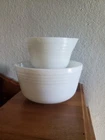 PYREX Hamilton Beach White Ribbed Milk Glass Mixing Bowls Set of 2